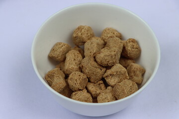 Soybean chunk in a white bowl