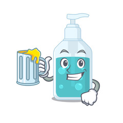 A cartoon concept of hand sanitizer with a glass of beer