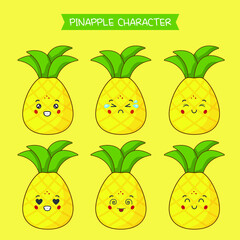 Cute Pinapple Characters With Various Expression