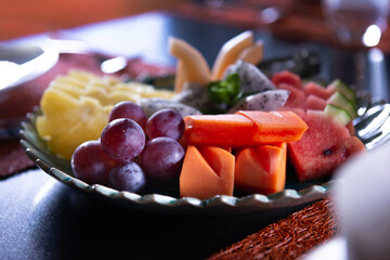 cut Mixed fruit combine in the plate