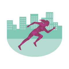Fototapeta na wymiar silhouette of athletic woman running on the city