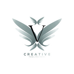 Letter V Luxury Black Thin Wing Logo Template