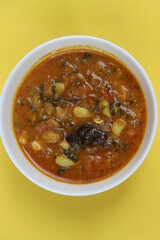 Alu wal chi Bhaji, Colocasia leaves and beans curry, authentic konkani maharashtraian dish, Indian traditional food