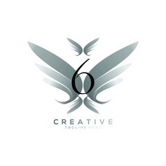 Number 6 Luxury Black Thin Wing Logo Template