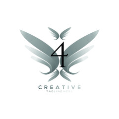 Number 4 Luxury Black Thin Wing Logo Template