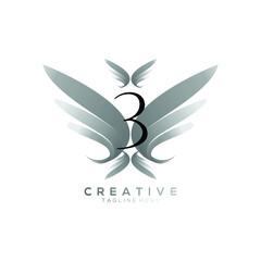 Number 3 Luxury Black Thin Wing Logo Template