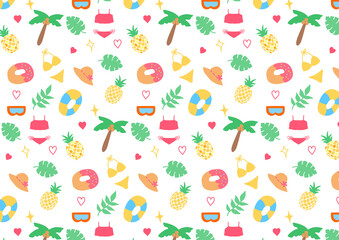 夏　トロピカル　手書き　シームレス　パターン　summer  doodles seamless pattern
