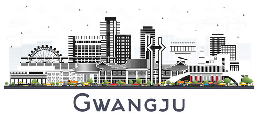 Fototapeta premium Gwangju South Korea City Skyline with Color Buildings Isolated on White.