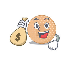 Crazy rich Cartoon picture of rounded bandage having money bags