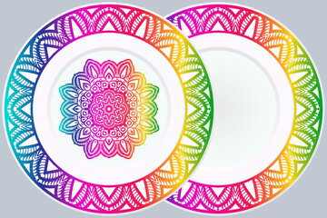 Set of two Decorative Ornament With Mandala and round frame. Home Decor Background. Illustration. For Coloring Book, Greeting Card, Invitation, Tattoo. Anti-Stress Therapy Pattern. Vector