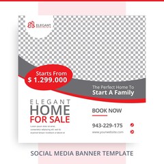 Fototapeta premium Editable Home For Sale Real Estate Red Banner Promotions Red Black