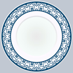 Decorative plate with round ornament in ethnic style. Fashion background with ornate dish. Vector illustration.