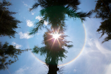 Amazing Natural phenomenon Sun halo or the sun with circular rainbow.
