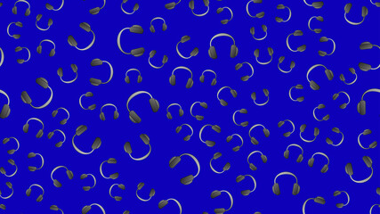 Endless seamless pattern of beautiful music disco audio headphones on a blue background. Vector illustration