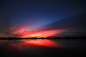 
Colorful sunset by the Odra River, Poland.