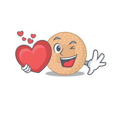 A lovable rounded bandage caricature design style holding a big heart