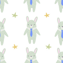 Hand-drawn bunny adorable vector seamless pattern design for print