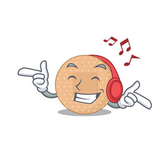 A Caricature design style of rounded bandage listening music on headphone
