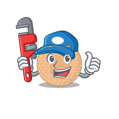 cartoon mascot design of rounded bandage as a Plumber with tool