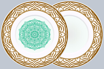 Set of Modern Geometric Ornament in Floral Style and round frame. Artdeco. Illustration For Design. Vector
