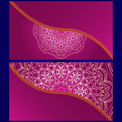 Invitation or Card template with floral mandala pattern. The front and rear side. Vector