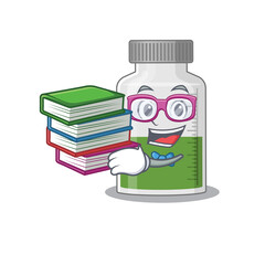 A diligent student in vitamin syrup mascot design concept read many books