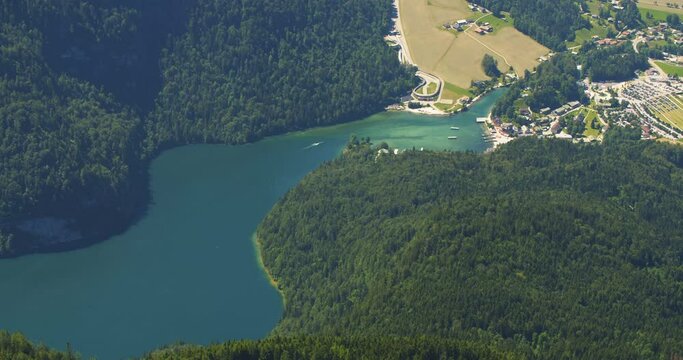The Koenigssee mountain lake as seen from the Jenner peak (1874m) at the Berchtesgaden National Park, Germany.