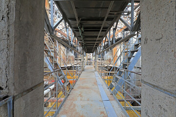 Unused and abandoned metal pipes in factories