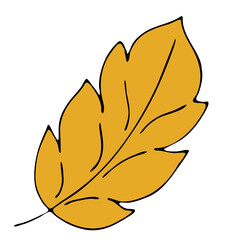 yellow leaf with veins, doodle style vector element, black outline