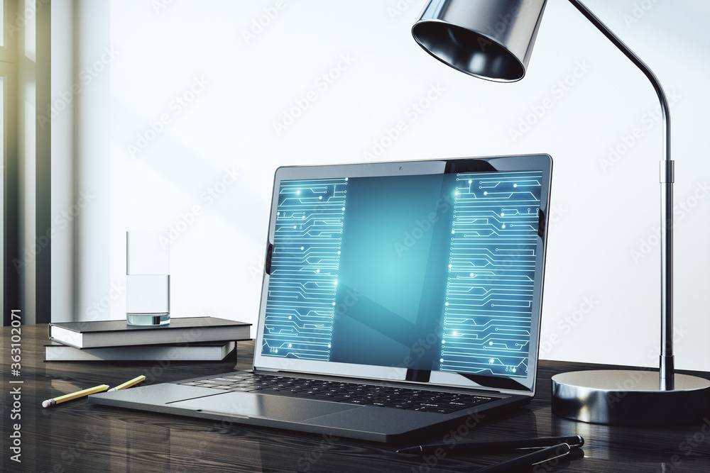 Poster creative concept of microscheme illustration on modern laptop screen. big data and database concept.