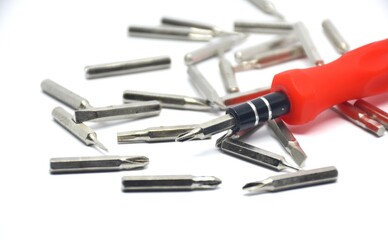 Set of heads for screwdriver (bits) isolated on a white background.