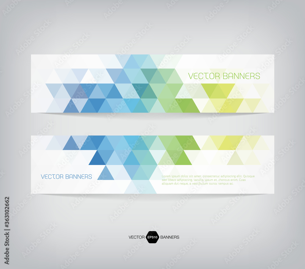 Wall mural horizontal web banners with modern geometric backgrounds on white