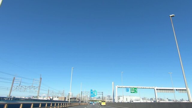 Driving image of national highway on a sunny day. Japanese National Route 357