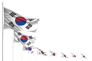 nice any holiday flag 3d illustration. - Republic of Korea (South Korea) isolated flags placed diagonal, illustration with soft focus and place for content