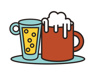 fresh beers wooden jar and glass drinks icons