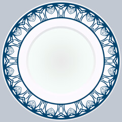Decorative plate with round ornament in ethnic style. Fashion background with ornate dish. Vector illustration.