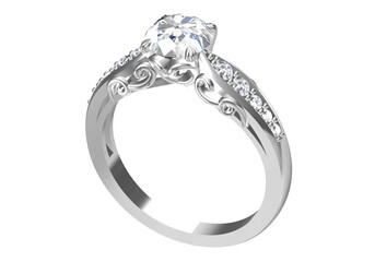 Wedding ring on white background. 3D rendering