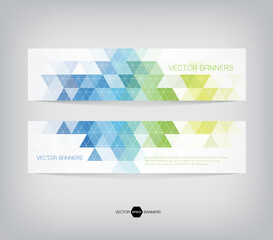 horizontal web banners with modern geometric backgrounds on white