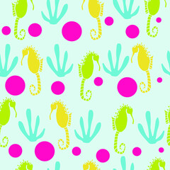 Vector seahorse and plant seamless pattern design. Perfect for decorative projects and fabrics.