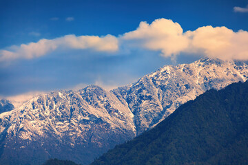 Obraz premium Kangchenjunga close up view from Pelling in Sikkim, India. Kangchenjunga is the third highest mountain in the world.