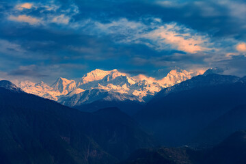 Fototapeta na wymiar Kangchenjunga close up view from Pelling in Sikkim, India. Kangchenjunga is the third highest mountain in the world.