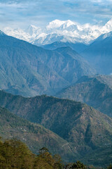 Kangchenjunga close up view from Pelling in Sikkim, India. Kangchenjunga is the third highest mountain in the world.