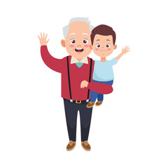 happy old grandfather with little grandson characters