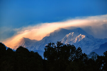 Kangchenjunga close up view from Pelling in Sikkim, India.