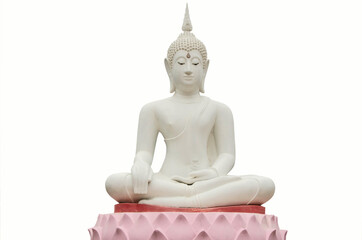 White Buddha image on pink lotus base