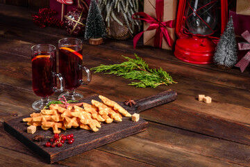 Beautiful delicious Belgian waffles on a Christmas table