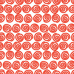 Seamless vector pattern. Red hand drawn fractals. Bright and positive pattern. Cartoon-like elements.