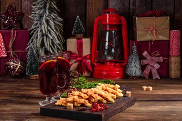 Beautiful delicious Belgian waffles on a Christmas table