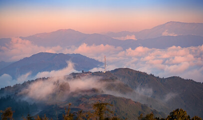 Kangchenjunga-gebergte. uitzicht vanaf Tiger Hill, Darjeeling, West-Bengalen, India.
