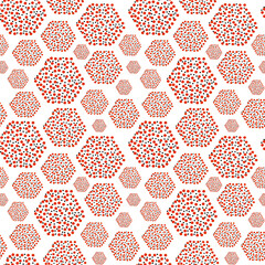 Seamless vector pattern. Black and red dots. Hexagon pattern. Elegant and interesting composition. Bright and positive pattern.